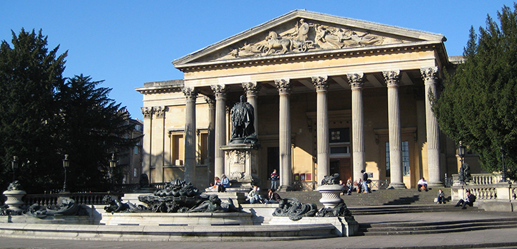 Victoria Rooms exterior with large columns and fountain